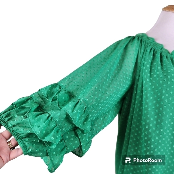 Cato swiss dot Blouse, sz 22/24 kelly green peasant fairy lagenlook oversized - Picture 3 of 10